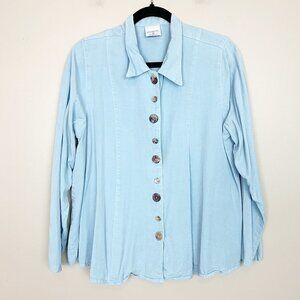 Click by Color Me Cotton Blue Button Up Lagenlook Shirt Size Large